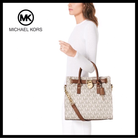MICHAEL KORS Hamilton Large Satchel Tote Bag Vanilla - Picture 3 of 14